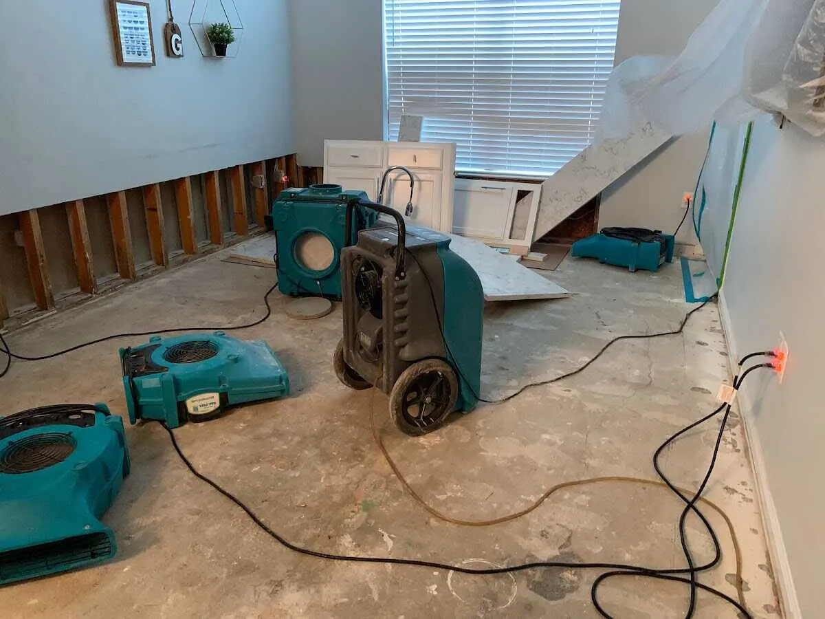 Dehumidifier in flood-cut room for Water Damage Restoration in Barstow
